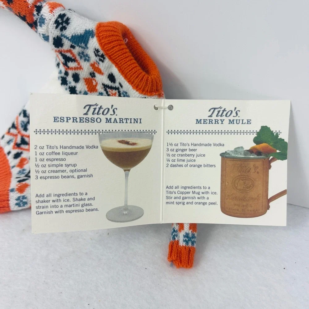 Titos Handmade Vodka Holiday Bottle Sweater Fair Isle Orange White Blue New Tag